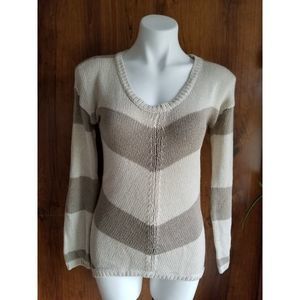 Cream & Tan Knit Striped Sweater Top